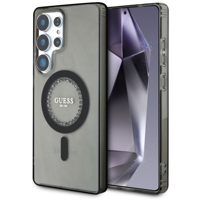 „Guess“ klasikinio logotipo „MagSafe“ dėklas „Samsung Galaxy S25 Ultra“ – juodas