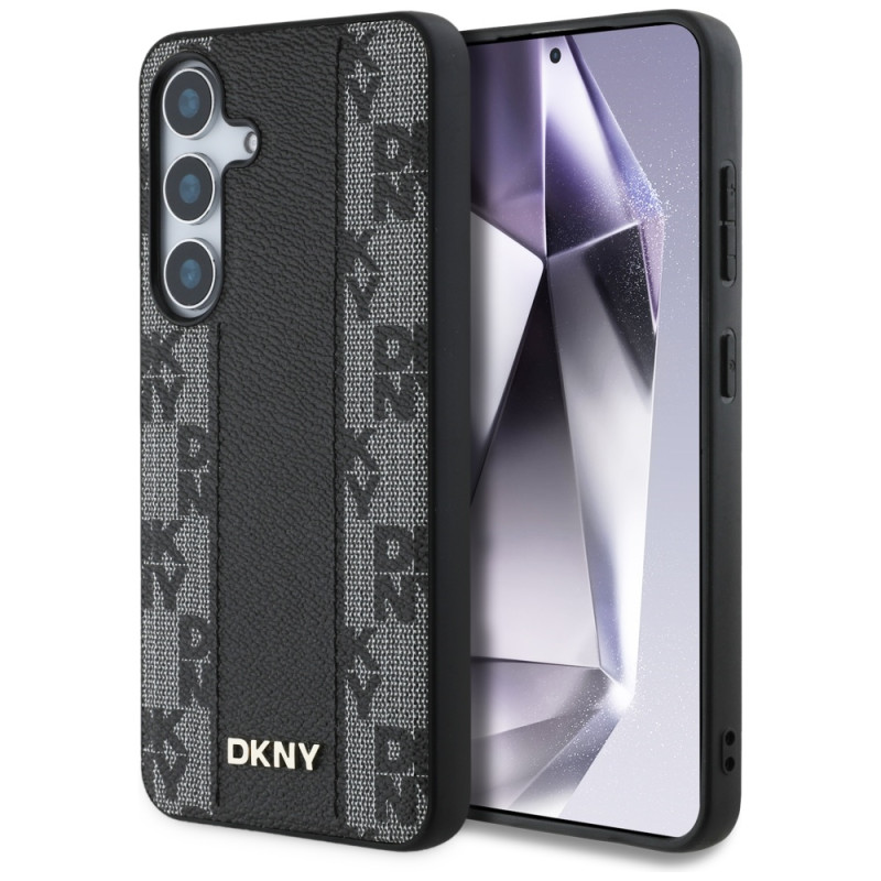 DKNY odinis languoto rašto „MagSafe“ dėklas, skirtas „Samsung Galaxy S25“, juodas