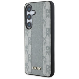 DKNY odinis languoto rašto „MagSafe“ dėklas, skirtas „Samsung Galaxy S25“, pilkšvas