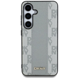 DKNY odinis languoto rašto „MagSafe“ dėklas, skirtas „Samsung Galaxy S25“, pilkšvas