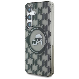 Karl Lagerfeld dėklas su mygtuku „Karl&Choupette“ ir galvutėmis ant KL rašto, „MagSafe Samsung Galaxy S25“, juodas