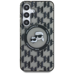 Karl Lagerfeld dėklas su mygtuku „Karl&Choupette“ ir galvutėmis ant KL rašto, „MagSafe Samsung Galaxy S25“, juodas