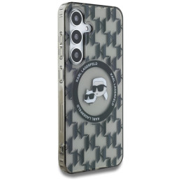 Karl Lagerfeld dėklas su mygtuku „Karl&Choupette“ ir galvutėmis ant KL rašto, „MagSafe Samsung Galaxy S25“, juodas