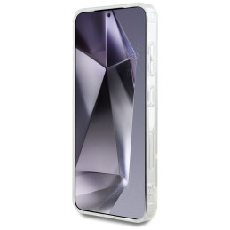 Karl Lagerfeld dėklas su mygtuku „Choupette“ galvutės atspaudu, „MagSafe“ logotipu, „Samsung Galaxy S25“, baltas