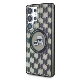 Karl Lagerfeld dėklas su mygtuku „Karl & Choupette Heads On KL“ raštu, „MagSafe Samsung Galaxy S25 Ultra“, juodas