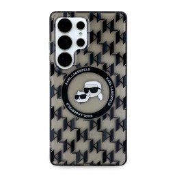 Karl Lagerfeld dėklas su mygtuku „Karl & Choupette Heads On KL“ raštu, „MagSafe Samsung Galaxy S25 Ultra“, juodas