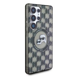 Karl Lagerfeld dėklas su mygtuku „Karl & Choupette Heads On KL“ raštu, „MagSafe Samsung Galaxy S25 Ultra“, juodas