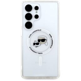 Karl Lagerfeld dėklas, skirtas Karl ir Choupette galvutėms, su spausdintu logotipu, MagSafe, Samsung Galaxy S25 Ultra, b...