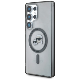 Karl Lagerfeld sagties Karl & Choupette galvų spausdintas logotipas MagSafe Samsung Galaxy S25 Ultra dėklas, juodas