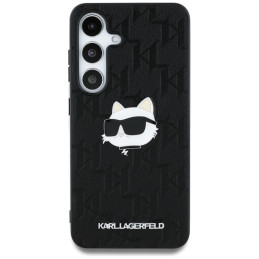 Karl Lagerfeld odinis monograminis segtukas su logotipu ir „Choupette Head“ dėklas Samsung Galaxy S25 telefonui, juodas