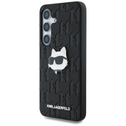 Karl Lagerfeld odinis monograminis segtukas su logotipu ir „Choupette Head“ dėklas Samsung Galaxy S25 Plus telefonui, ju...