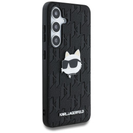 Karl Lagerfeld odinis monograminis segtukas su logotipu ir „Choupette Head“ dėklas Samsung Galaxy S25 Plus telefonui, ju...