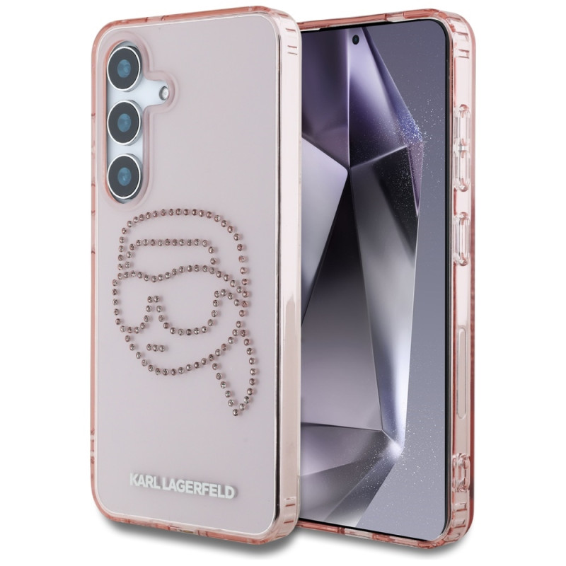 Karl Lagerfeld Rhinestones K. Head Logo Samsung Galaxy S25 dėklas rožinis