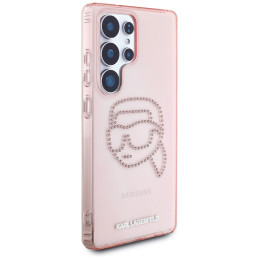 Karl Lagerfeld Rhinestones K. Head Logo Samsung Galaxy S25 Ultra dėklas rožinis