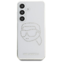 Karl Lagerfeld dėklas su cirkoniais ir Karlo galvos logotipu Samsung Galaxy S25, skaidrus