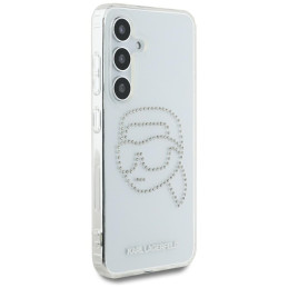 Karl Lagerfeld dėklas su cirkoniais ir Karlo galvos logotipu Samsung Galaxy S25, skaidrus