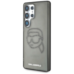 Karl Lagerfeld dėklas su cirkoniais, Karlo galvos logotipu, Samsung Galaxy S25 Ultra, juodas