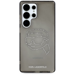 Karl Lagerfeld dėklas su cirkoniais, Karlo galvos logotipu, Samsung Galaxy S25 Ultra, juodas