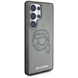 Karl Lagerfeld dėklas su cirkoniais, Karlo galvos logotipu, Samsung Galaxy S25 Ultra, juodas