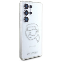 Karl Lagerfeld dėklas su cirkoniais ir Karlo galvos logotipu Samsung Galaxy S25 Ultra, skaidrus
