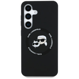 Karl Lagerfeld silikoninis dvigubų galvučių ir apskritimo formos MagSafe dėklas Samsung Galaxy S25, juodas