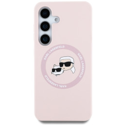 Karl Lagerfeld silikoninis dvigubų galvučių ir apskritimo formos „MagSafe“ dėklas „Samsung Galaxy S25“ rožinis