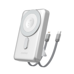 „Dudao K29“ 10000mAh PD 20W „MagSafe“ išorinė baterija su metaliniu dėklu, stovu ir integruotais USB-C/ Lightning laidai...