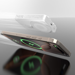 „Dudao K29“ 10000mAh PD 20W „MagSafe“ išorinė baterija su metaliniu dėklu, stovu ir integruotais USB-C/ Lightning laidai...