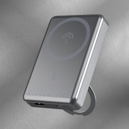 „Dudao K28“ 10000mAh PD 22,5 W „MagSafe“ išorinė baterija su metaliniu dėklu ir žiediniu stovu – pilka