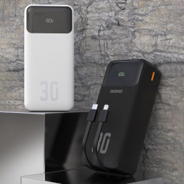 „Dudao K15MAX 30000mAh PD 22.5W“ išorinė baterija su įmontuotais laidais – juoda