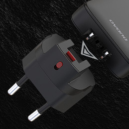 „GaN Dudao A65Q 65W“ USB-A / USB-C PD itin plonas kelioninis sieninis įkroviklis, skirtas ES / JAV – juodas