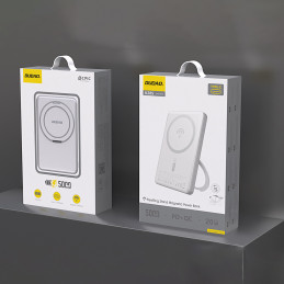 „Dudao K28S 20W PD 5000mAh“ išorinė baterija su „MagSafe“ ir stovu – sidabrinė