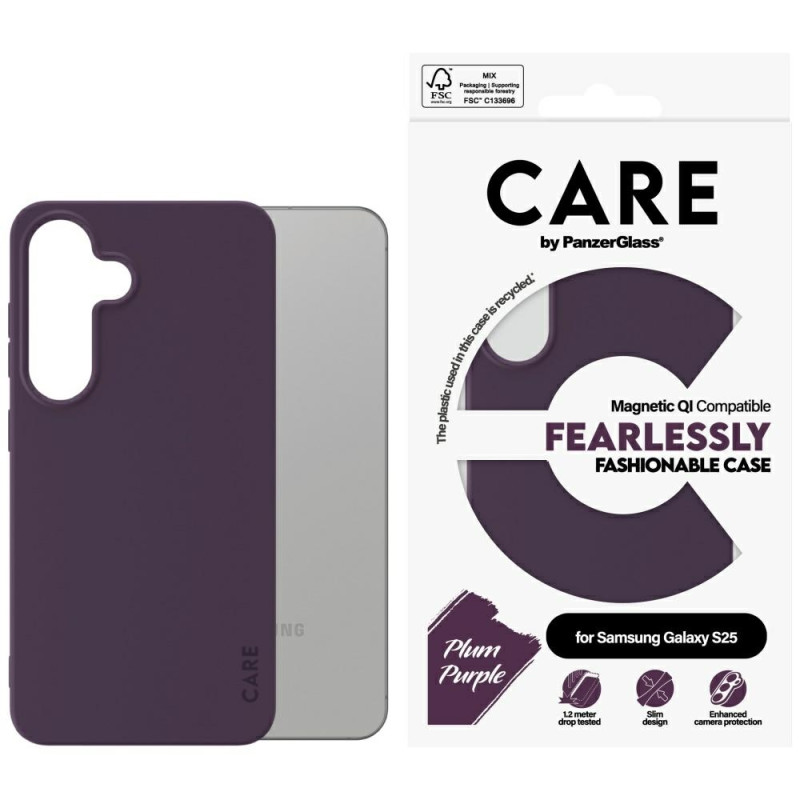 „CARE by PanzerGlass“ madingas QI dėklas, skirtas „Samsung Galaxy S25“ – violetinis