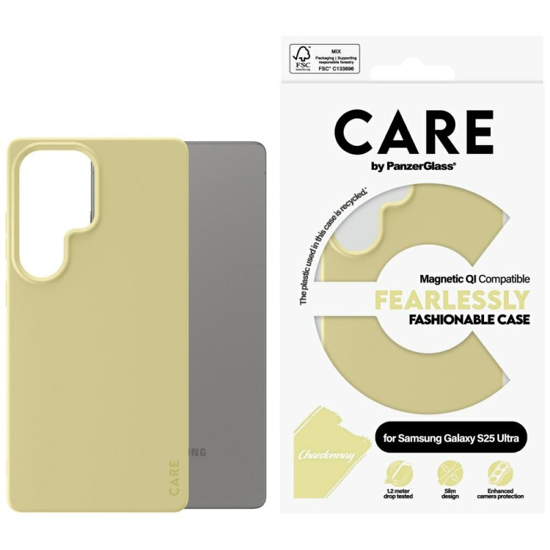 „CARE by PanzerGlass Fashion QI“ dėklas, skirtas „Samsung Galaxy S25 Ultra“ – geltonas