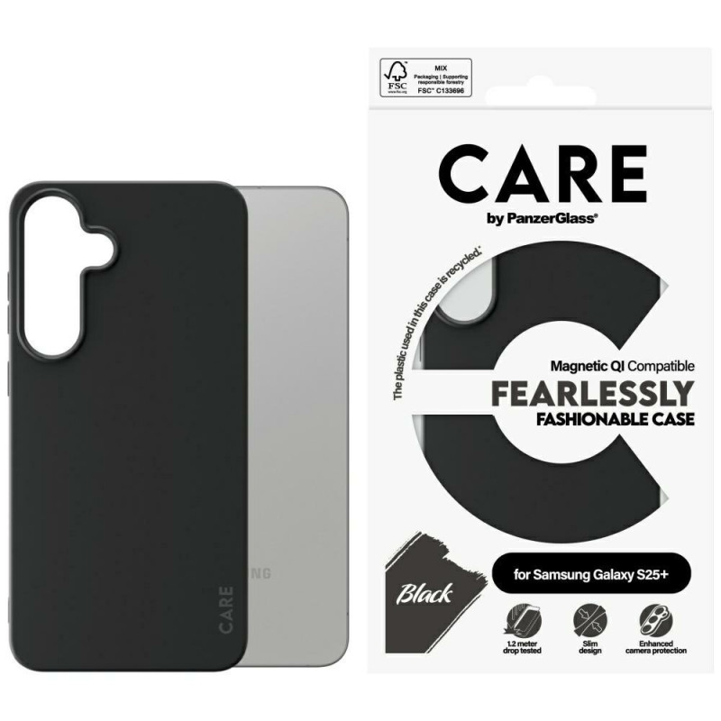 „CARE by PanzerGlass“ madingas QI dėklas, skirtas „Samsung Galaxy S25+“ – juodas