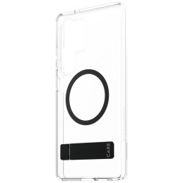„CARE by PanzerGlass“ su juodu stovu ir QI dėklu, skirtu „Samsung Galaxy S25 Ultra“ – permatomas