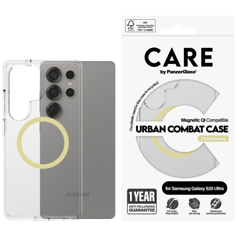 „CARE by PanzerGlass Flagship Urban Combat Chardonnay QI“ dėklas, skirtas „Samsung Galaxy S25 Ultra“ – skaidrus