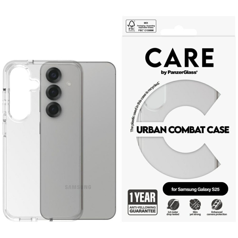 „CARE by PanzerGlass“ flagmaninis „Urban Combat“ dėklas, skirtas „Samsung Galaxy S25“ – skaidrus