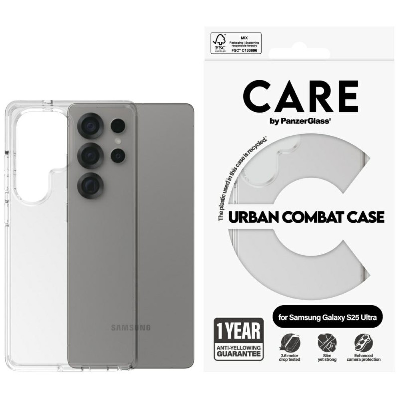 „CARE by PanzerGlass“ flagmaninis „Urban Combat“ dėklas, skirtas „Samsung Galaxy S25 Ultra“ – skaidrus