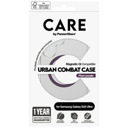 „CARE by PanzerGlass Flagship Urban Combat Purple QI“ dėklas, skirtas „Samsung Galaxy S25 Ultra“ – skaidrus