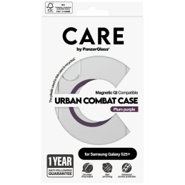„CARE by PanzerGlass Flagship Urban Combat Purple QI“ dėklas, skirtas „Samsung Galaxy S25+“ – skaidrus