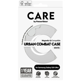 „CARE by PanzerGlass Flagship Urban Combat White QI“ dėklas, skirtas „Samsung Galaxy S25 Ultra“ – skaidrus