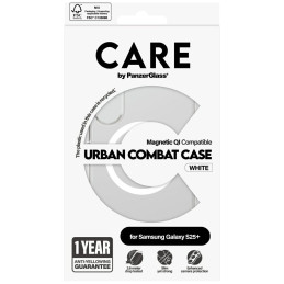 „CARE by PanzerGlass Flagship Urban Combat White QI“ dėklas, skirtas „Samsung Galaxy S25+“ – skaidrus