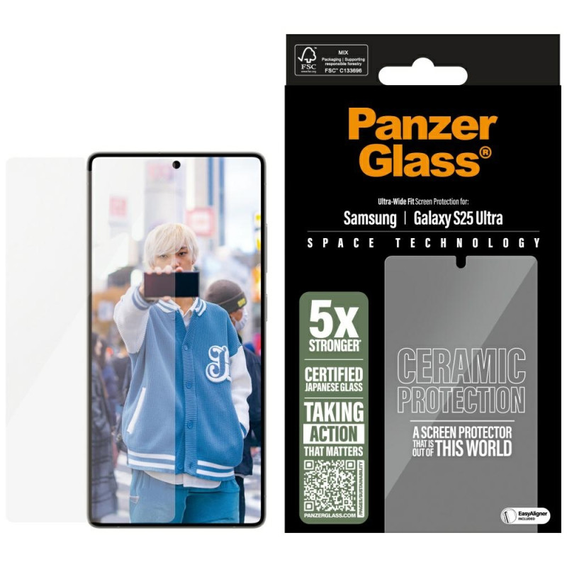 „PanzerGlass“ itin plataus diametro keraminis stiklas, skirtas „Samsung Galaxy S25 Ultra“.