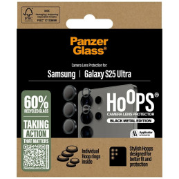 „PanzerGlass Hoops“ grūdinto stiklo objektyvo apsauga, skirta „Samsung Galaxy S25 Ultra“, juoda