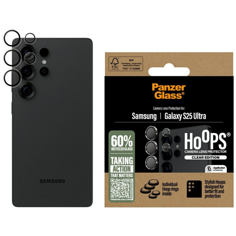 „PanzerGlass Hoops“ grūdinto stiklo objektyvo apsauga, skirta „Samsung Galaxy S25 Ultra Clear“