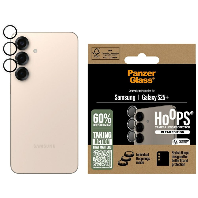 „PanzerGlass Hoops“ grūdinto stiklo objektyvo apsauga, skirta „Samsung Galaxy S25+“ skaidriam stiklui