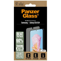 „PanzerGlass All-in-One“ itin plataus kampo grūdintas stiklas, skirtas „Samsung Galaxy S25“