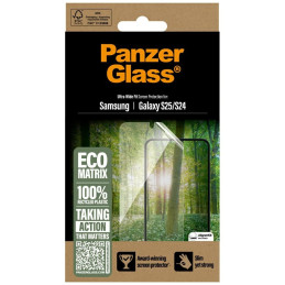 „PanzerGlass Eco Matrix“ itin plataus tvirtinimo grūdintas stiklas, skirtas „Samsung Galaxy S25“