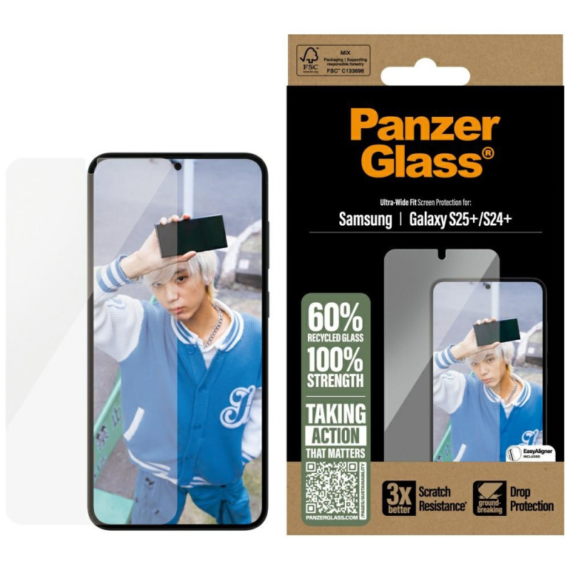 „PanzerGlass“ itin plataus diametro grūdintas stiklas, skirtas „Samsung Galaxy S25+“
